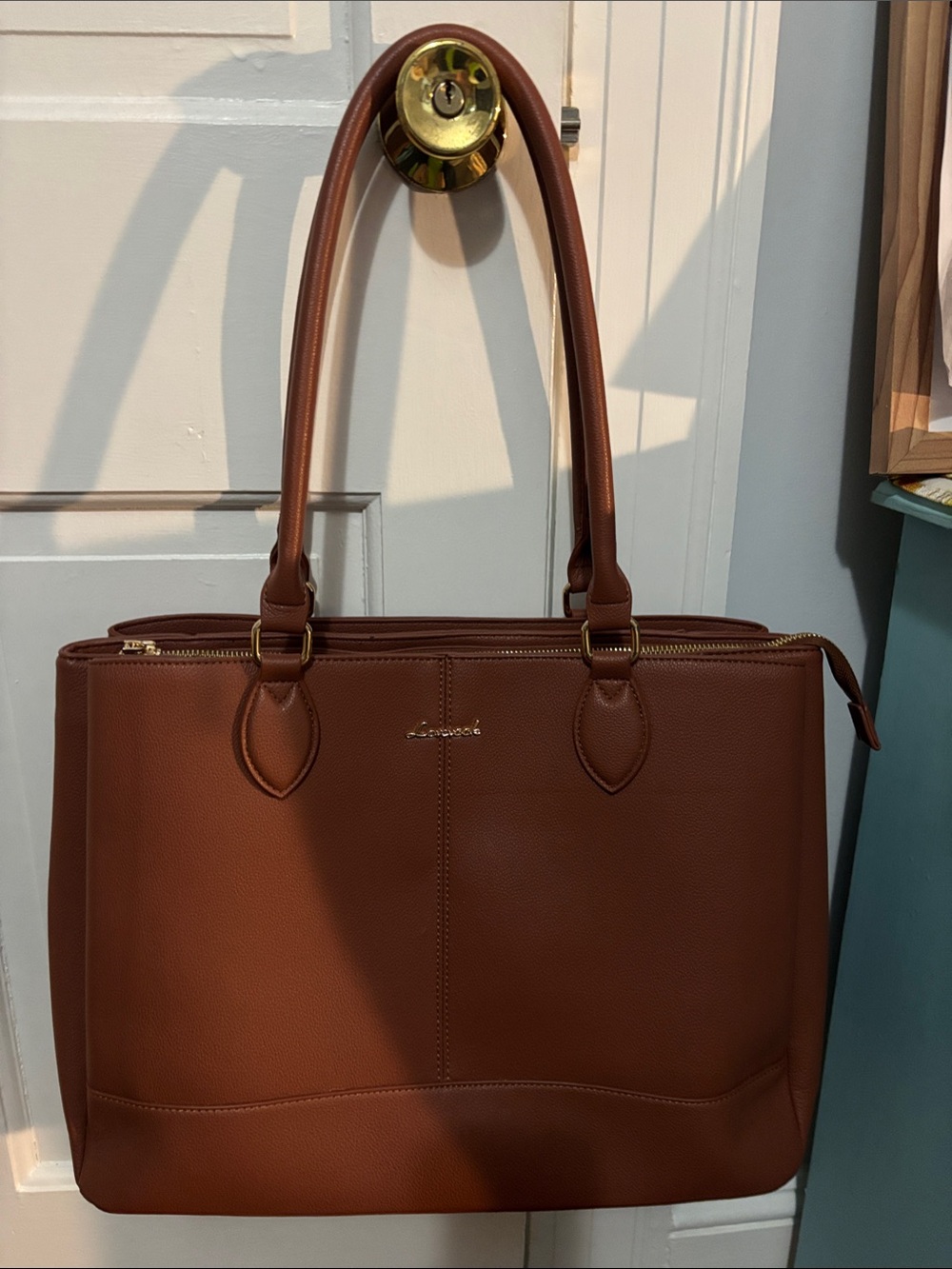 Classic Brown Leather Tote with Double Shoulder Straps
